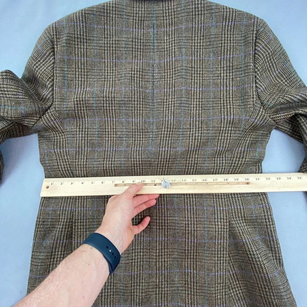 Jos A Bank MOON Wool Blazer Mens 44R Brown Windowpane Jacket Sport Coat